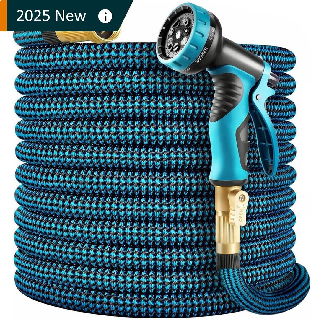 50 FT Expandable Garden Hose, 2025 New No Kink Water Hose 50ft, 10 Pattern Nozzle, Leakproof Solid Brass Fittings, Extra Strong Outer Fabric, Durable 3-Layer Latex Core, Ultra Lightweight, No Tangle
