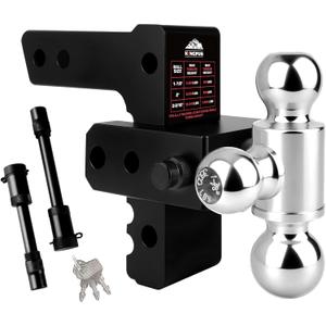 Kingfun Adjustable Trailer Hitch - Fits 2 Inch Receiver, Tri-Ball (1-7/8" X 2" X 2-5/16") 6-Inch Rise/Drop Hitch, 12500 Lbs Gtw Heavy Duty Aluminum Truck Tow Hitch with Anti-Theft Pins (Black)