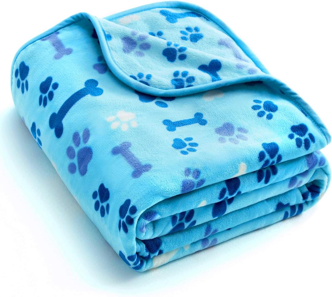 Allisandro Luxurious Dog Blanket, 350 GSM Super Fuzzy Microplush Fleece Pet Blankets for Small Medium Large Dogs and Cats, Blue Paw and Bone, 40" x 32"