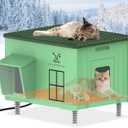 Large Plastic Heated Cat House for Outside, Elevated Outdoor Cat Shelter 100% Weatherproof & Insulated with Safe Escape Door, Outdoor Cats House with Heated for Barn Cats Green 21.6"X17"X17.5"