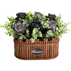 Dining Table Centerpiece Decor - Pre-Made Artificial Flower Arrangement Fake Floral with Wooden Vase for Farmhouse Kitchen Living Room Decorations Halloween (Grey)