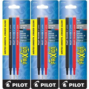 Pilot Gel Ink Refills for FriXion Erasable Gel Ink Pen, Fine Point, Assorted Ink, Pack of 9 (77335)