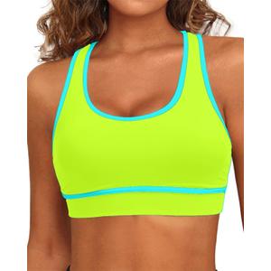 Holipick Women's Sports Bra Bikini Tops Racerback Swim Top Scoop Neck Bathing Suits Top Modest Padded Crop Tops Swimsuit Only (Medium, Neon Yellow-green)
