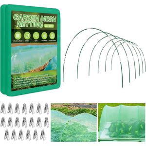 Garden Netting Kit for Raised Beds, 10x30FT Green Ultra Fine Mesh Netting 6 Sets of 8FT Garden Hoops, Insect Netting Row Cover Net Protect Plants Vegetable Fruits Flowers