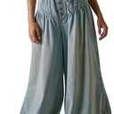 CHARTOU Women's Baggy Wide Leg Denim Pants Drawstring Midi Waisted Flare Jeans Ruffle Pleated Button Jeans (Medium)