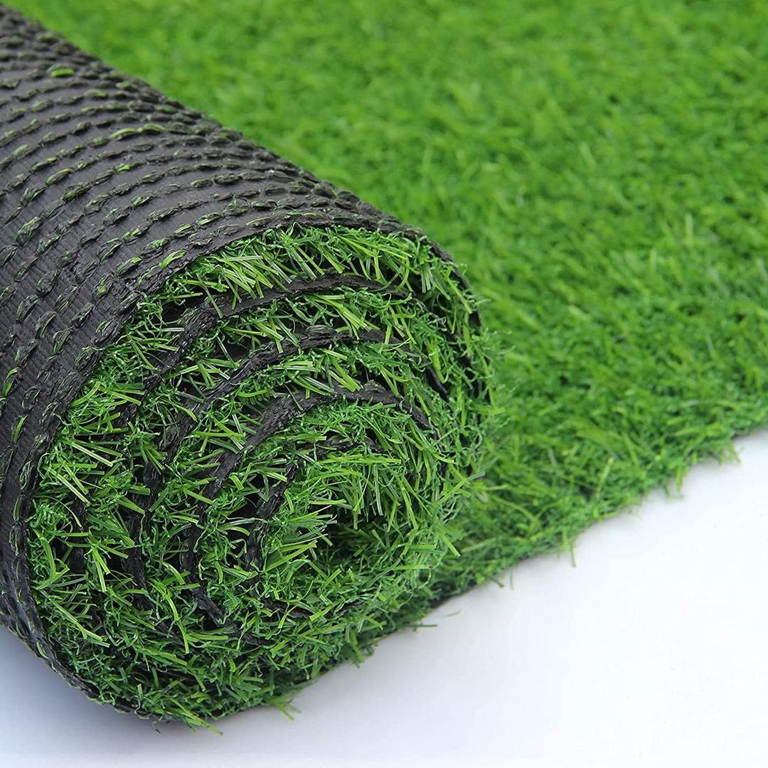Green Artificial Grass Turf Mat 4X6ft, Fake Grass Carpet Lawn Landscape Outdoor Rug, 0.7 inch Pile Height Rubber Backed with Drainage Holes (4FTX6FT)
