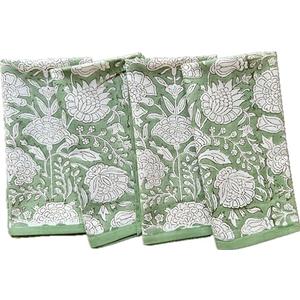 ATOSII Jade 100% Cotton Fall Cloth Designer Dinner Napkins, Handblock Print, Washable Durable Linen for Everyday Use Wedding Parties Outdoors Christmas Thanksgiving I 20 X 20 Inches I Set of 4