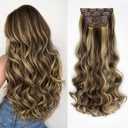 Clip In Hair Extensions, Natural Long Layered Soft Invisible Synthetic Curly Wavy Hairpieces for Women, 4 pcs (20 Inch, Balayage Medium Brown to Golden Blonde)