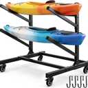 Ultrawesome 2-Tier Single-Sided Kayak Storage Rack with Wheels, Heavy Duty Freestanding Canoe Stand for 2 Kayaks, 200lbs Capacity, Adjustable Arms, Indoor Outdoor Garage Shed Dock Use
