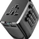 International Travel Adapter Voltage Converter Combo for 100V-240V with 2 USB Ports, USA to UK Europe Australia 200+ Countries 1 (Black)