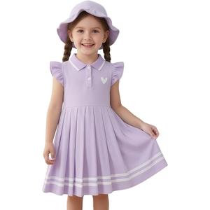 Toddler Girl Dress Baby Girls Button-up Polo Uniform Dresses 2 Pieces Summer Tennis Ruffle Sleeve Clothes, Size: 7-8Y