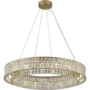 Modern Crystal Chandelier Round 16-Light Contemporary Hanging Ceiling Light Fixture Copper/Brass Finish with Rectangular Crystals Dining Room Living Room Bedroom Entryway Lighting Easy Install 31.5''