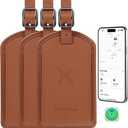 Luggage Tags Builtin AntiLoss Tracker, Luxury Leather Luggage Tags for Suitcase, Travel Bags, Backpacks, Travel Organizer for Lost Baggage Prevention (Brown*3 Pack)