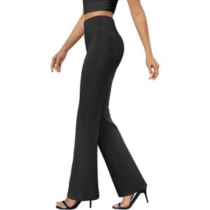 Womens Bootcut Dress Pants Business Casual Work Pants with Pockets High Waist Stretchy Trousers Pull On Office Slacks (Large, Black)