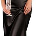 Ekouaer Womens Satin Nightgown Sexy Lingerie Sleepwear Spaghetti Strap Cowl Neck Elegant Long Slip Satin Silk Midi Dress (Large, Black)