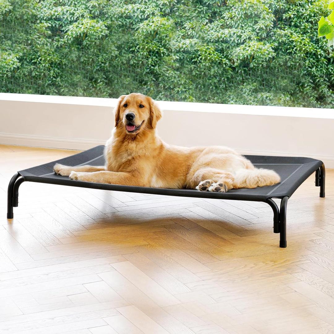 Elevated Dog Bed Outdoor Cooling Raised Cot for XL Dogs, Black 53.9in