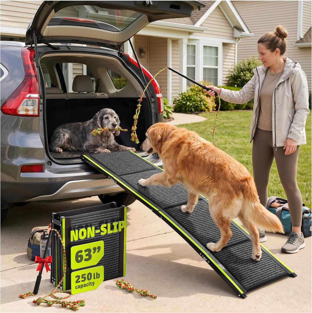 Foldable Dog Ramp for Cars, Trucks & SUV - 63” Long, 250 LB Capacity