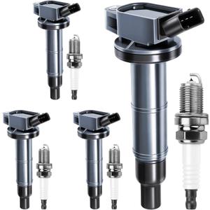 UF333 Ignition Coils Pack & 7092 Iridium Spark Plugs Compatible with 2002-2011 Toyota Camry Corolla Highlander Matrix RAV4 Solara Matrix Highlander, for Lexus HS250h Scion tc xb 2.0L 2.4L Set of 4