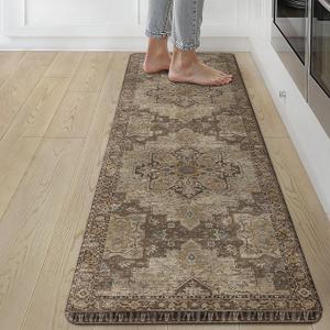 GENIMO Kitchen Mats for Floor 2PCs, Washable Anti Fatigue Mat for Cushioned, 17.3"x59"+17.3"x30", Waterproof Kitchen Rugs, Non Slip Comfort Standing Mat Rug for Home, Sink, Laundry, Brown