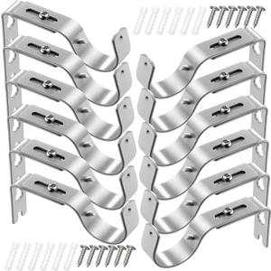 Frienda 12 Pcs Curtain Rod Brackets Adjustable Holder Wall for 1 Inch Diameter Curtain Rod General Bracket Hooks with Screws (Matt Silver)