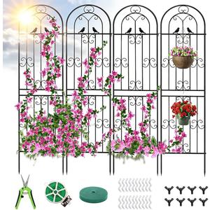 Metal Garden Trellis, 86.7" H x 19.7" W Black Coated Wire Lattice Panel, Sturdy Plant Support for Climbing Roses Vines Cucumbers Vegetables Outdoor Patio Yard (4 Packs)