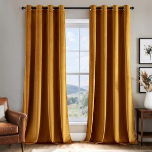 EMEMA Velvet Blackout Curtains 96 inches Long, Super Soft Luxury Thermal Insulated Curtains for Bedroom, Grommet Soundproof Elegant Window Drapes for Living Room W52 x L96 2 Panels Mustard Yellow