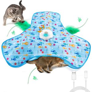 Interactive Cat Toy for Indoor Cats, Automatic Hide and Seek Motion-Activated Cat Toy with Moving Feather & Animal Chirps, USB Rechargeable Electric Cat Enrichment Toy for Bored Adult Cats & Kittens