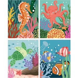 4 Pack Large Paint by Numbers Kit for Adults Beginner 16x20in, Cute Ocean Sea Animals Paint by Number for Kids, Easy Acrylic Painting by Numbers Canvas Without Frame