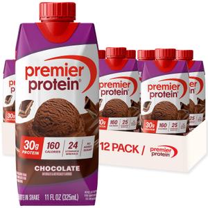 Premier Protein 30g High Protein Shake, Chocolate, 12 Pack
160 Calories, 24 Vitamins & Minerals, No Added Sugar, Supports Muscle Health, Gluten-Free, 11 oz