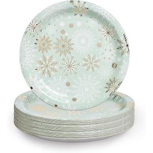 Papyrus Disposable Tabletop Plates Set - Elegant and Sturdy Plates for Any Occasion, Winter Sage Snowflake, Plates