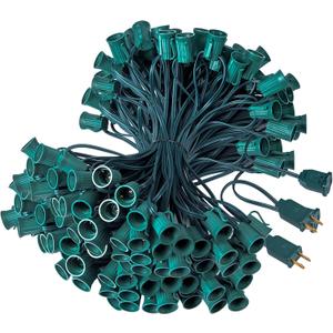 (2 Pack) C9 Light Strand, 100 FT Christmas Stringer with 100 Sockets for Outdoor String Light, Connectable, Intermediate Base (C9/E17) - 12" Spacing, Green Wire, NOTE (ONLY Use for C9 LED Bulb)