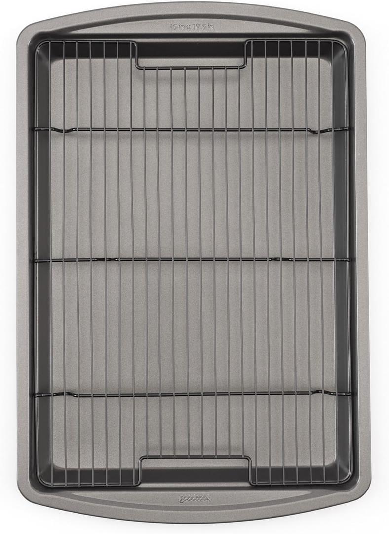 GoodCook 15 x 10.5 Nonstick Carbon Steel Baking Pan & Raised Wire Rack  Pizza Crisper, Crispy Bacon, Multipurpose Cooking Sheet Pan, Cooling Rack, Kitchen Cookware Set, Dishwasher Safe (15x10.5)