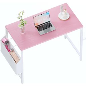 Pamray 32 Inch Computer Desk for Small Spaces with Storage Bag, Home Office Work Desk with Headphone Hook, Small Office Desk Study Writing Table (Pink)