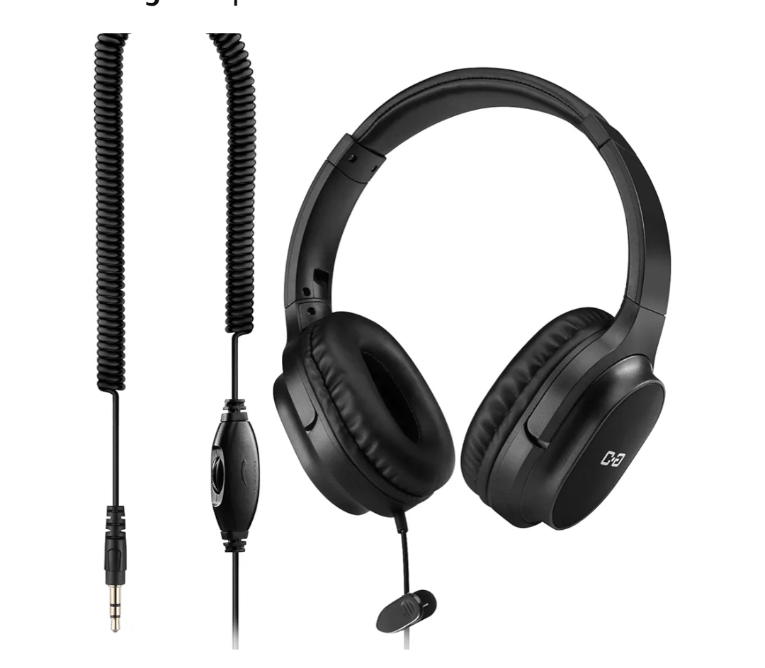 Extra Long Cord Headphones for TV & PC with Volume Control, 18 Feet / 5.5M Extension Spring Coiled Cord, Universal 3.5mm AUX Audio, Wired Over Ear Stereo Headset, CGS-W6