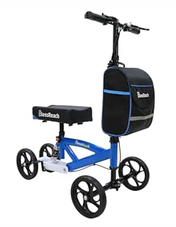 Steerable Knee Walker Deluxe Medical Scooter for Foot Injuries Compact Crutches, with Dual Rear on-Wheel Brake and Shock Absorption Under The Knee pad, Blue