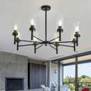 Black 8-Light Large Modern Chandelier,Clear Glass Metal Ceiling Light FixtureFarmhouse Pendant Hanging for Kitchen Dining Room Living Room Bedroom.
