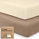 2 Pack and Play Sheets, Waterproof Mini Crib Sheets Fitted - 38x26 Organic Cotton Pack N Play Sheets for Graco Pack and Play Mattress, Playard Baby Crib Sheets, Neutral for Boy, Girl, Toddler (Latte)