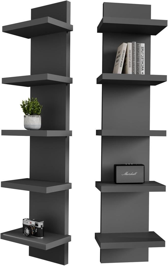 5 Tier Wall Shelf Unit, Black Versatile Lack Wall Shelf, Display Floating Shelves for Bedroom Bathroom Home Decor Organizer