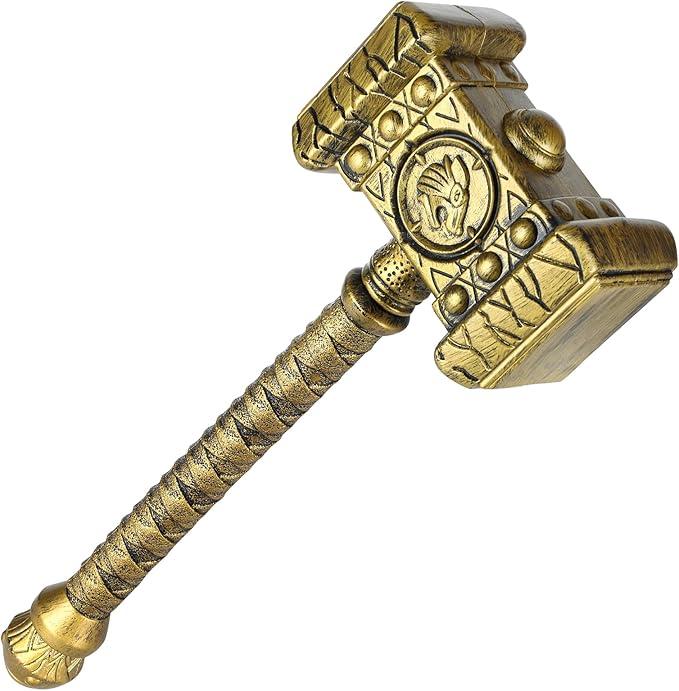 Viking Plastic War Hammer Prop Weapons for Men Halloween Costume, Medieval Cosplay Accessory Replica LARP Birthdays Gifts (Hammer Gold)