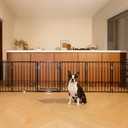 BFNN Metal Free Standing Dog Gate, 120" Extra Wide Foldable Pet Gate with Walk-Thru Door, Double-Locking Puppy Fence for Doorways, Stairs, Hallways, No Drill Heavy Duty Barrier for Dogs