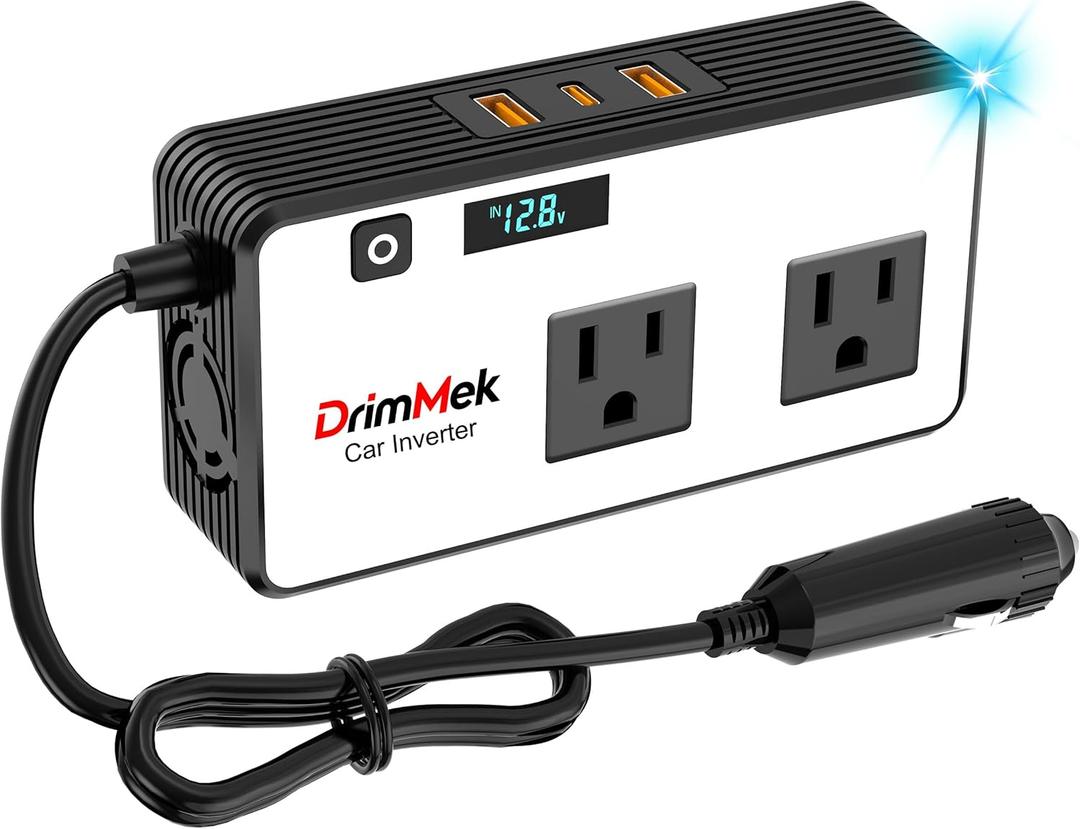 200W Car Power Inverter, Car Plug Adapter Outlet 12V to 110V Converter with 24W USB Fast Charging Port, Dual AC Outlet for Laptop, Vehicles, Camping (LED Display) (White) 200W Car Power Inverter, Car Plug Adapter Outlet 12V to 110V Converter with 24W USB Fast Charging Port, Dual AC Outlet for Laptop, Vehicles, Camping (LED Display) (White)
