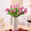 30 Pcs Pink Tulips Artificial Flowers Fake Tulips Fake Tulip Flowers Real Touch 13" Silk Flower for Bulk Home Kitchen Wedding Party Valentine's Mother's Decorations(Pink)