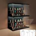 2PCS Clear Display Case for Collectibles, 3-Tier Adjustable Display Case with Led Light,Stackable Storage Bins with Magnetic Door for Jewelry (Black) (2 Pack-17.4"H)