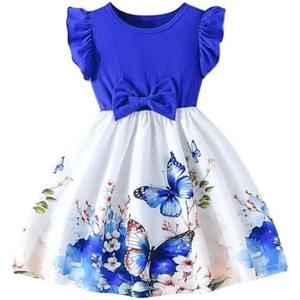 GORGLITTER Girl's Dress Ruffle Bow Butterfly Mini Dress Cap Sleeve A Line Birthday Party Short Dresses Size 6Y
