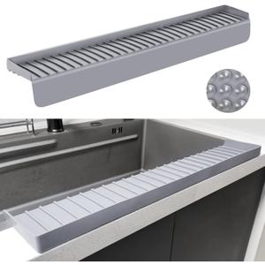 Silicone Sink Edge Protectors - Multifunction Accessories, Splash Guard & Draining Mat for Kitchen, Bathroom Sink, Steel, Granite, Quartz Countertops (Gray, 4 * 30in)