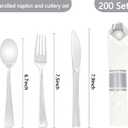 200 Pack Pre Rolled Silver Plastic Silverware Set with Napkins | Wrapped Plastic Cutlery Set with Napkin Include 200 Forks,200 Spoons,200 Knives,200 White Napkins for Party,Wedding,Christmas