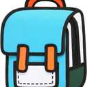 Kids Kawaii Backpack for Boys Girls Cute Toddler 2D Cartoon Comic Paper Jump Bookbag Fun Weird School Schoolbag (Blue, Small)