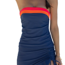 Beachsissi Bandeau Swimsuits for Women Strapless Swimwear Bathing Suits Tummy Control Color Block Tankini Skirt Sets M