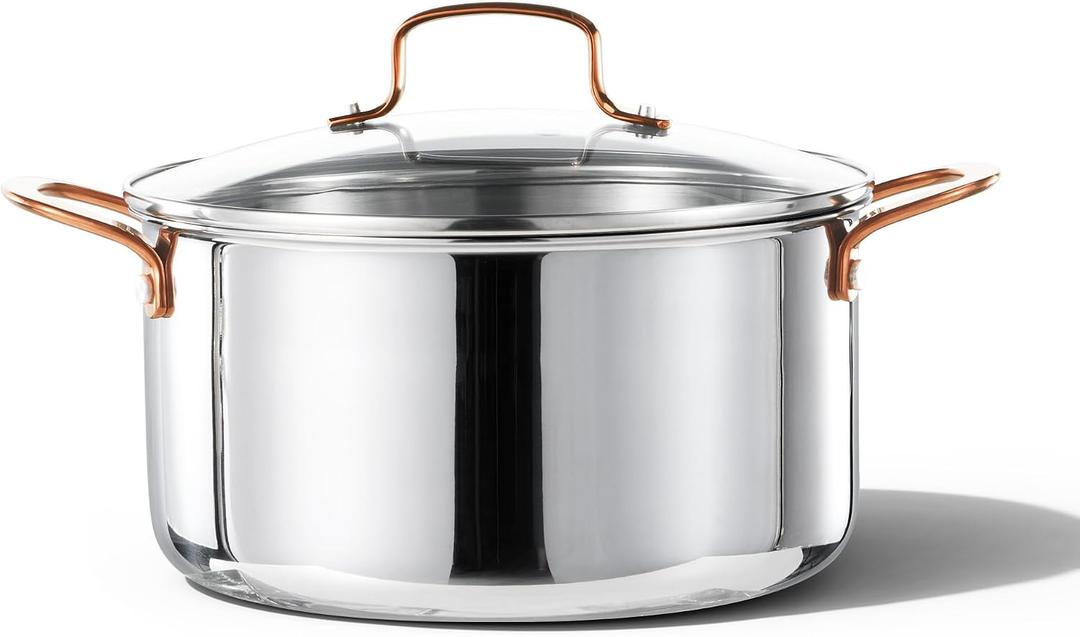 CAROTE 8 Qt Tri-Ply Stainless Steel Stockpot, Non-Toxic Stock Pot with Lid, Soup Pot for Pasta, Even Heating, Oven Safe, Induction, Ceramic and Gas Cooktops Compatible, Sliver