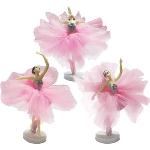 3pcs Dancing Ballerina Girl Figurines, Ballet Girls Cake Toppers, Miniature Ballerina Girl Figure Cake Decoration, Plant Pot Craft Theme Party Favors Supplies for Birthday Ballet Decor (Pink)
